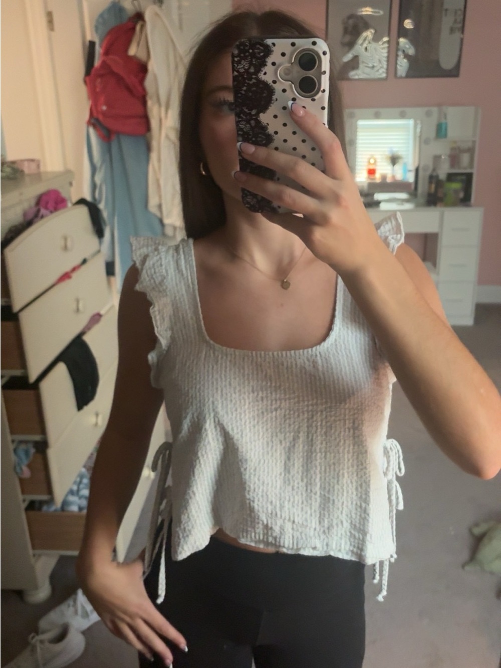 Altar'd State White Textured Square-Neck Tank with Side Ties